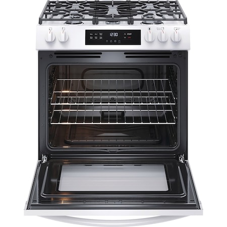 Frigidaire 30-in. Front Control Gas Range with Quick Boil and Even Baking Technology, White FCFG3062AW